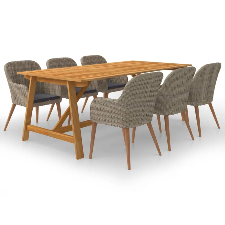 Ensemble à manger de jardin 7 pcs Marron