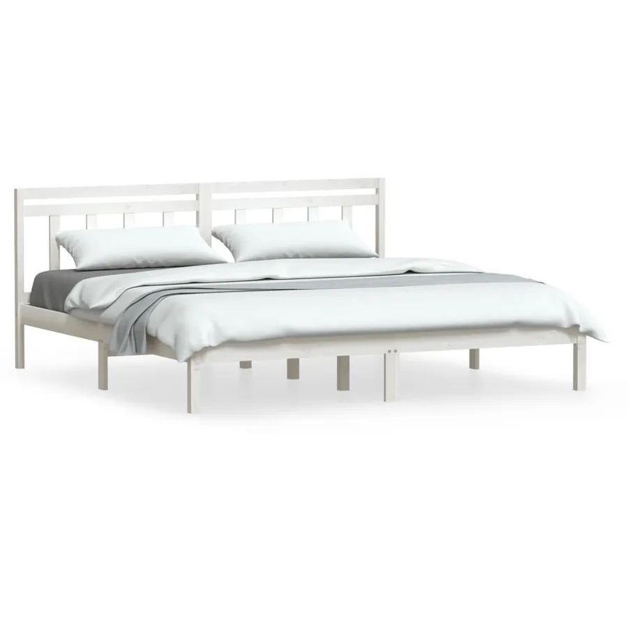 Cadre de lit sans matelas blanc bois massif - 2