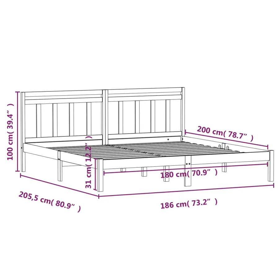 Cadre de lit sans matelas blanc bois massif - 9