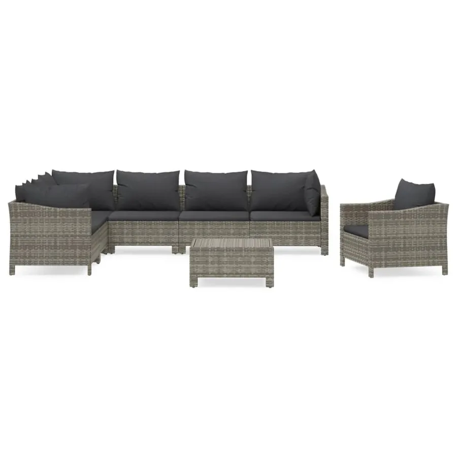 Salon de jardin 8 pcs avec coussins Gris Résine tressée - 2