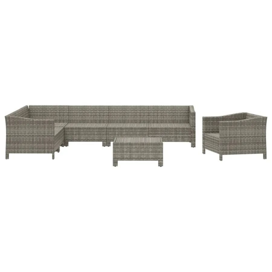 Salon de jardin 8 pcs avec coussins Gris Résine tressée - 4