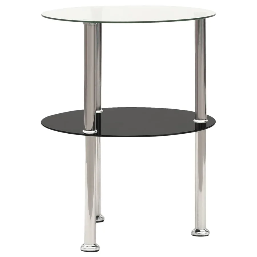 Table d'appoint 2 niveaux Transparent et noir 38cm Verre trempé - 2