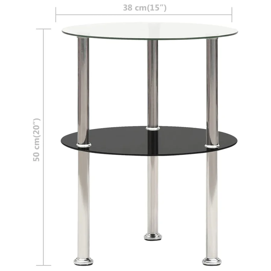 Table d'appoint 2 niveaux Transparent et noir 38cm Verre trempé - 5