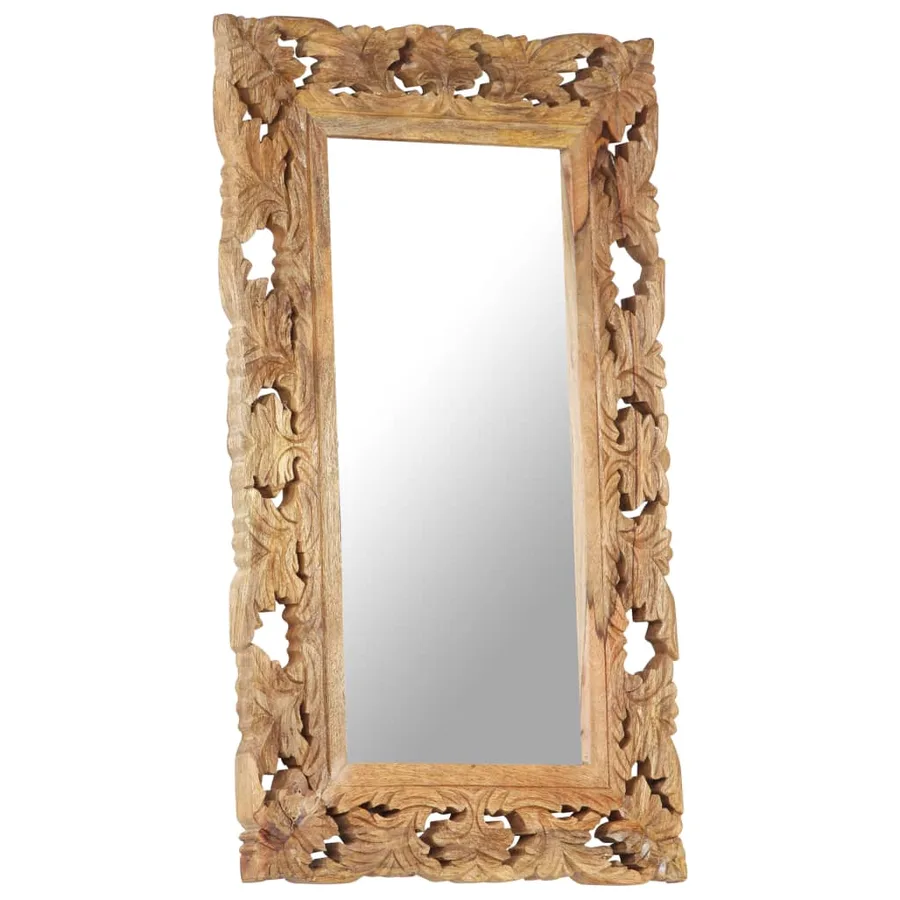 Miroir sculpté à la main Marron 80x50cm Bois de manguier massif - 10