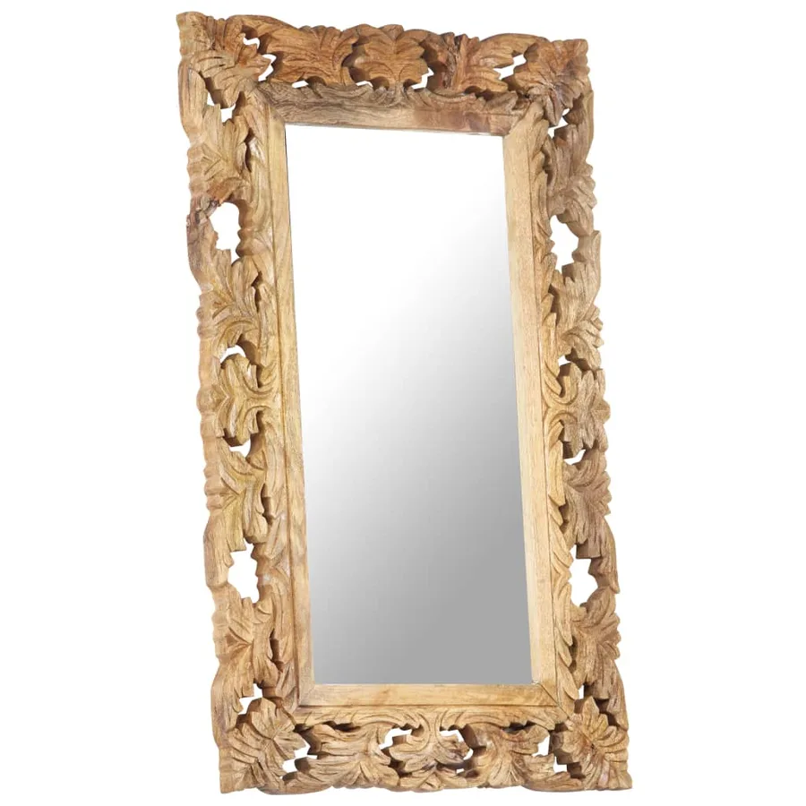 Miroir sculpté à la main Marron 80x50cm Bois de manguier massif - 7