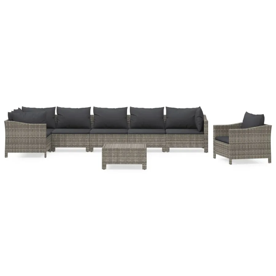 Salon de jardin 8 pcs avec coussins Gris Résine tressée - 2