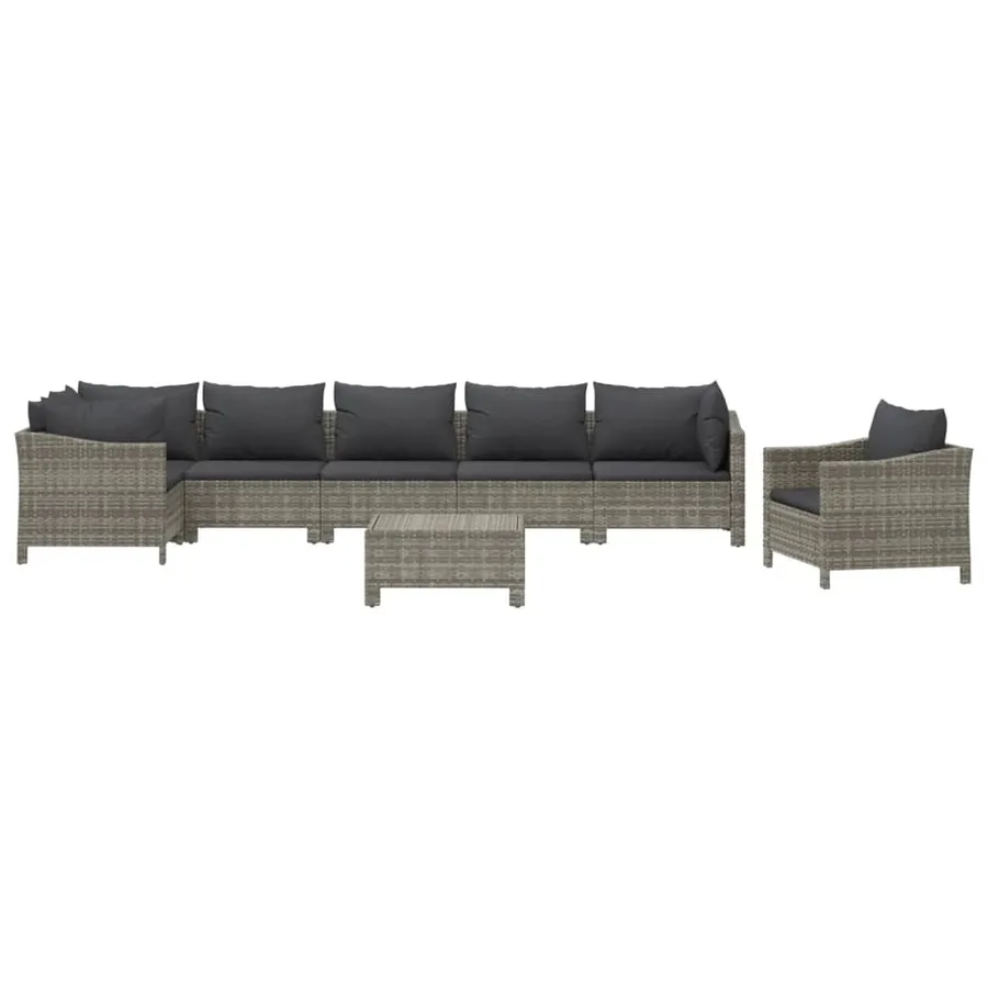 Salon de jardin 8 pcs avec coussins Gris Résine tressée - 3