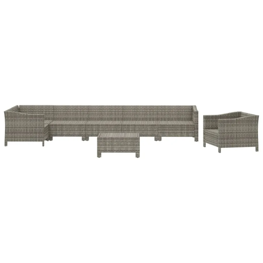 Salon de jardin 8 pcs avec coussins Gris Résine tressée - 4