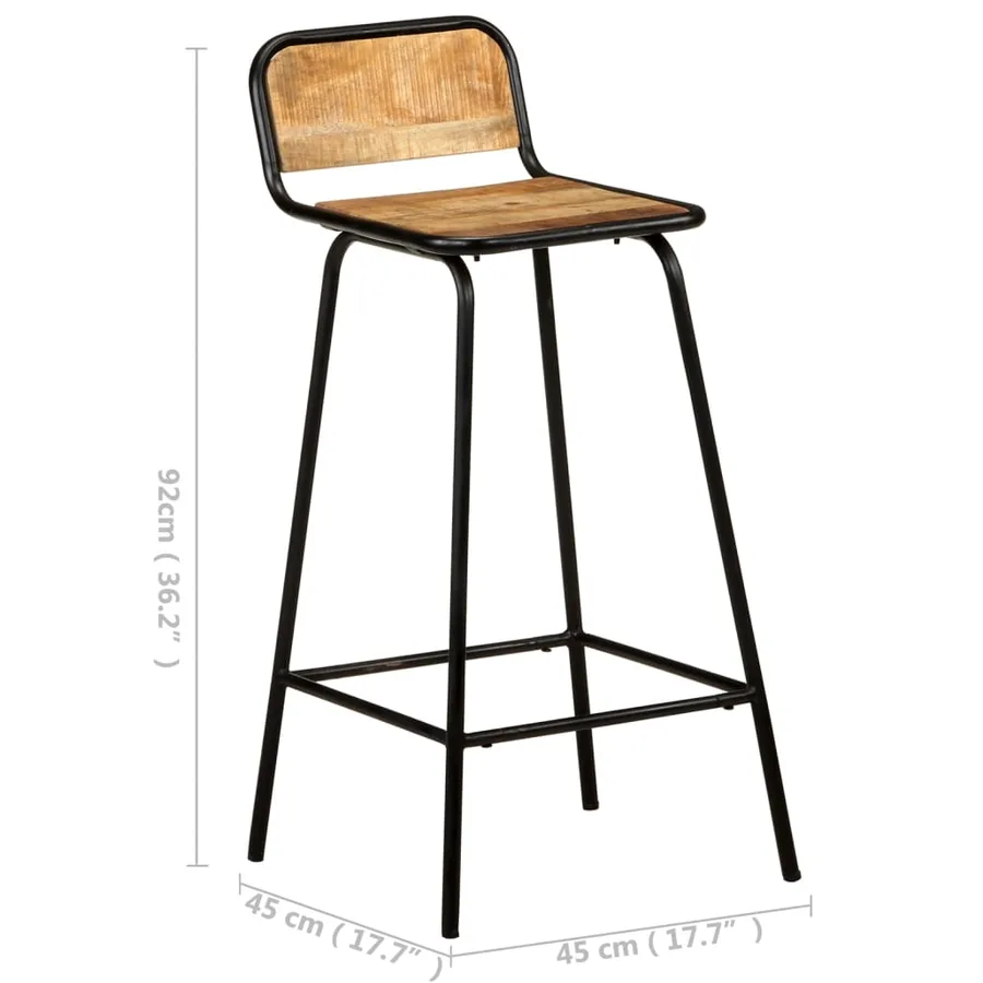 Chaises de bar lot de 4 bois de manguier solide - 7