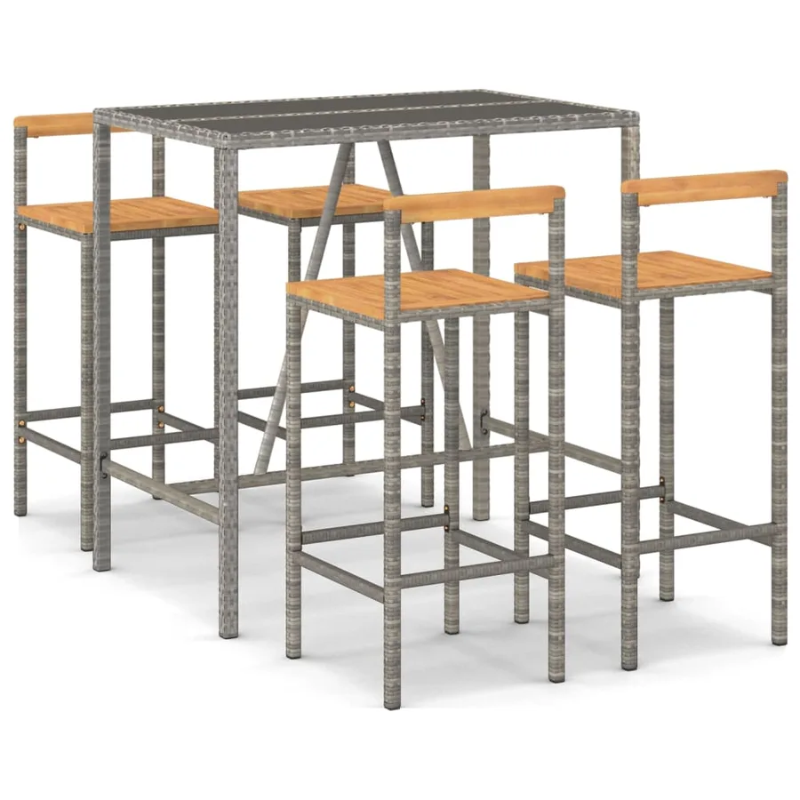 Ensemble de bar jardin 5 pcs gris poly rotin/bois massif acacia - 2