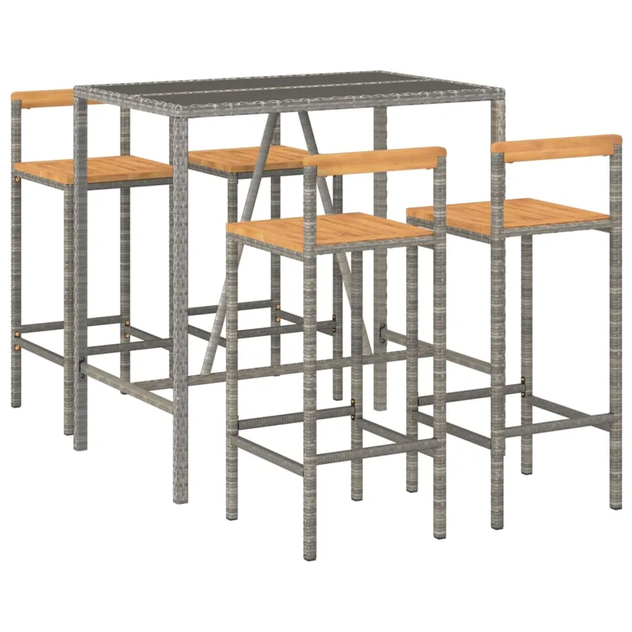 Ensemble de bar jardin 5 pcs gris poly rotin/bois massif acacia - 3