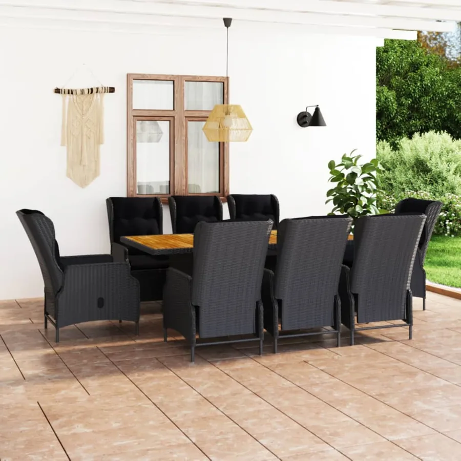 Ensemble à manger d'extérieur 9pcs et coussins rotin gris foncé