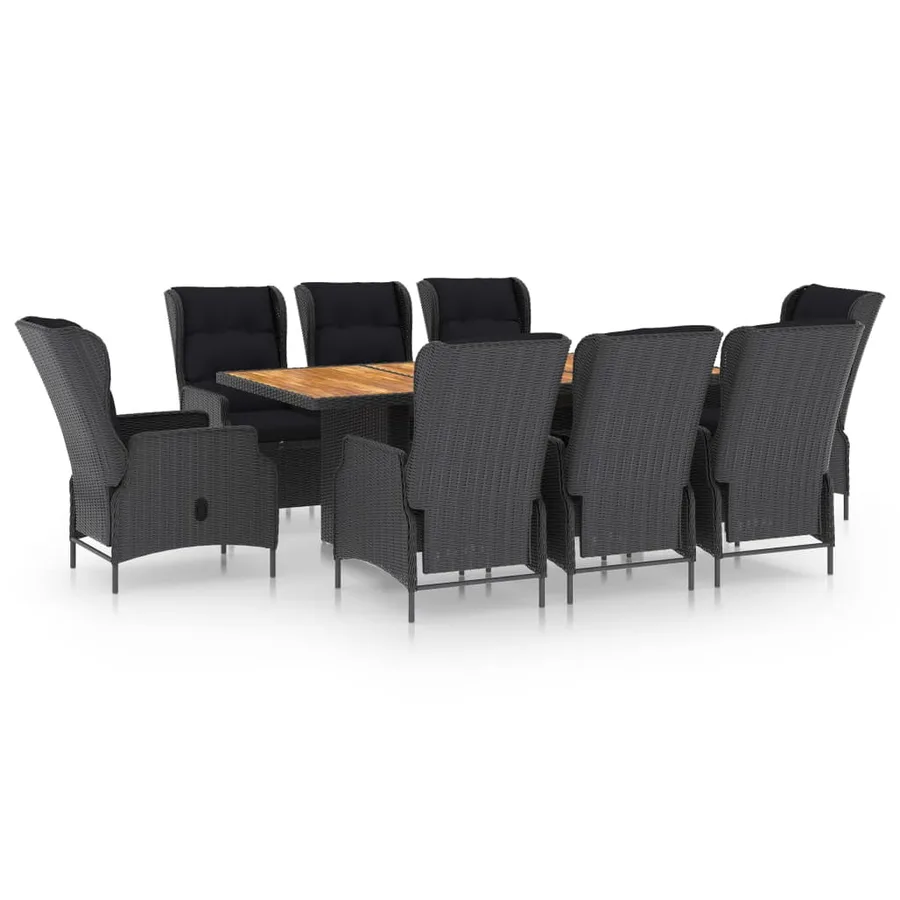Ensemble à manger d'extérieur 9pcs et coussins rotin gris foncé - 2