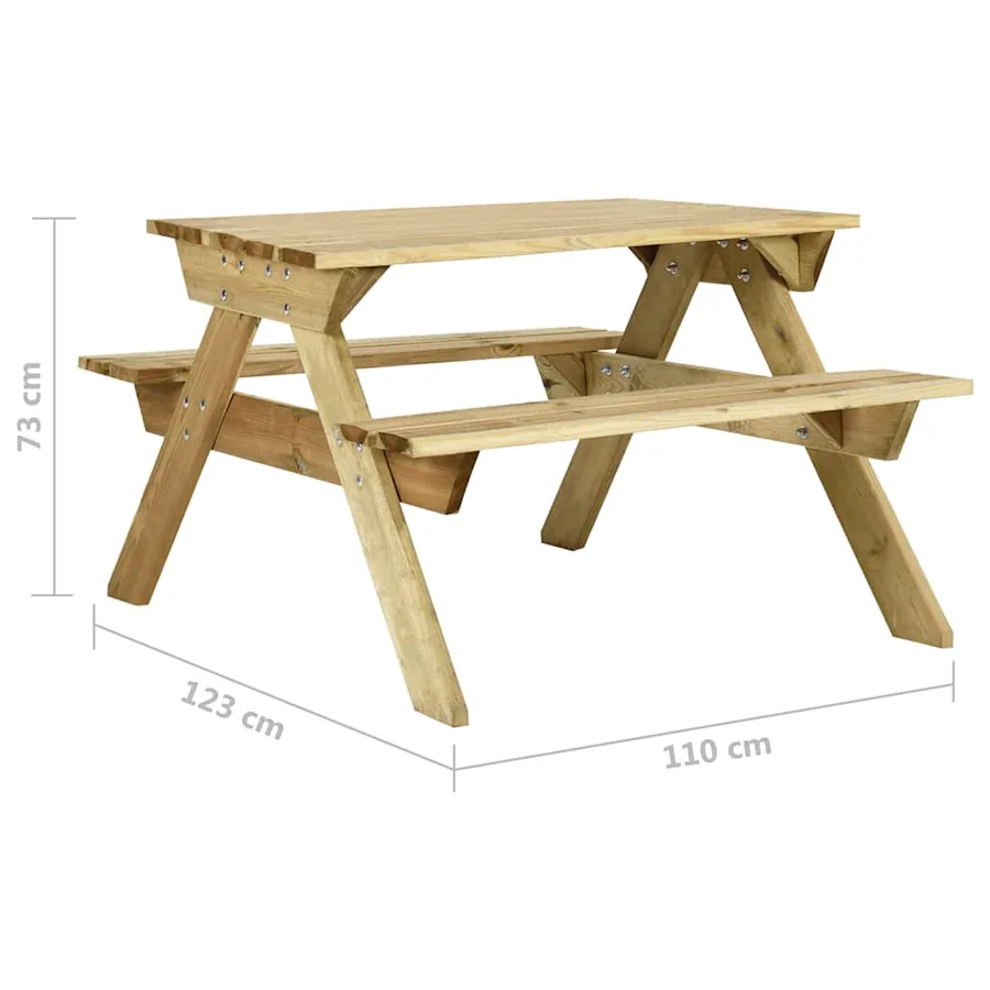 Table de pique-nique et bancs 110x123x73cm Bois de pin imprégné - 6