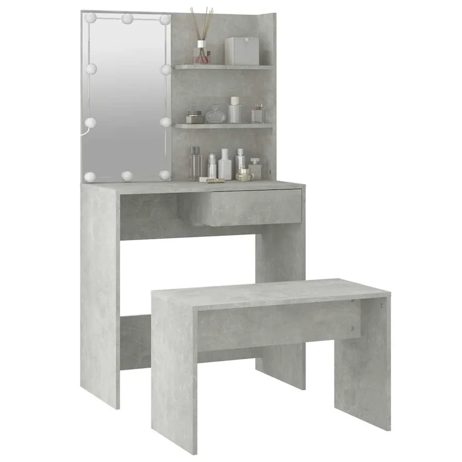Ensemble de coiffeuse avec LED Gris béton Bois d'ingénierie - 13