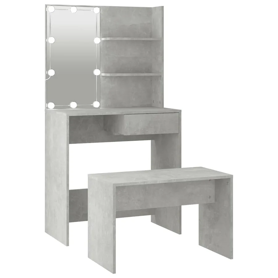 Ensemble de coiffeuse avec LED Gris béton Bois d'ingénierie - 2