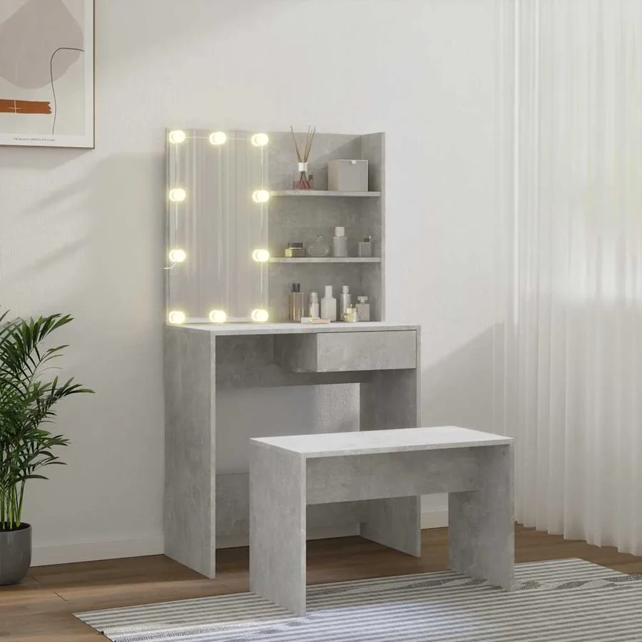 Ensemble de coiffeuse avec LED Gris béton Bois d'ingénierie - 3
