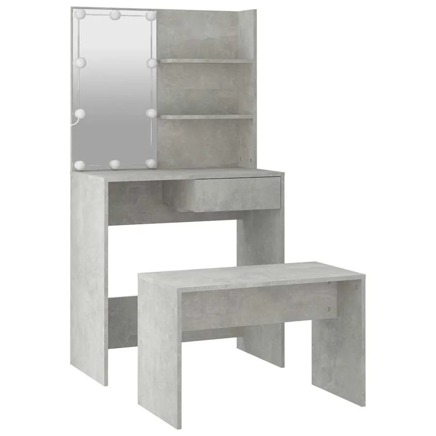 Ensemble de coiffeuse avec LED Gris béton Bois d'ingénierie - 5