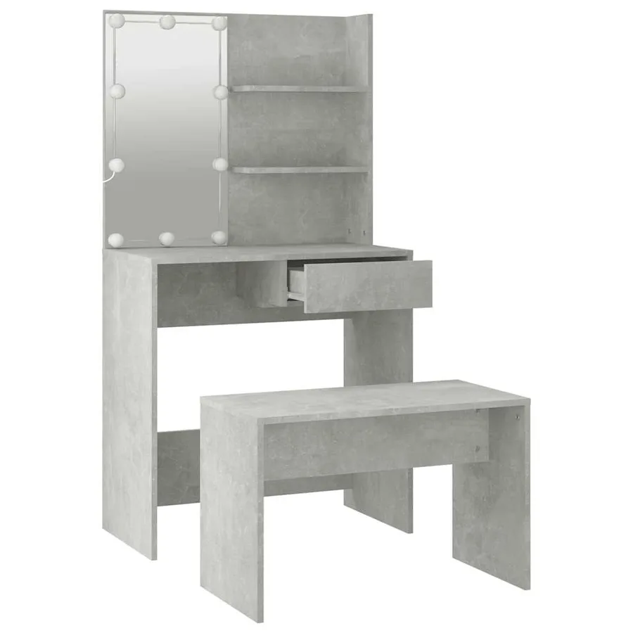 Ensemble de coiffeuse avec LED Gris béton Bois d'ingénierie - 6
