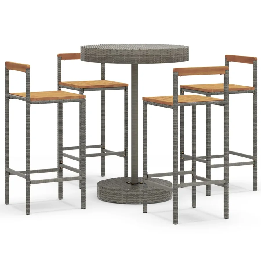 Ensemble de bar jardin 5 pcs gris poly rotin/bois massif acacia - 2