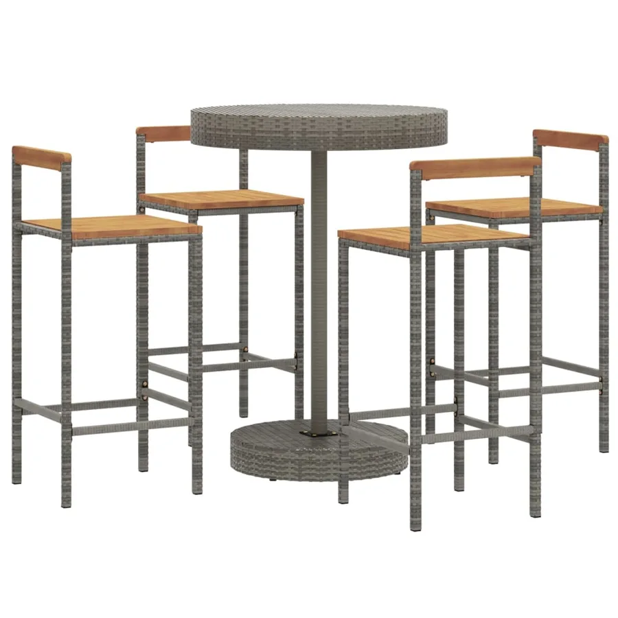 Ensemble de bar jardin 5 pcs gris poly rotin/bois massif acacia - 3