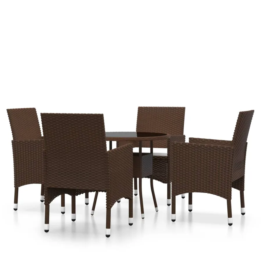 Ensemble à manger de jardin 5pcs Résine tressée Marron - 2