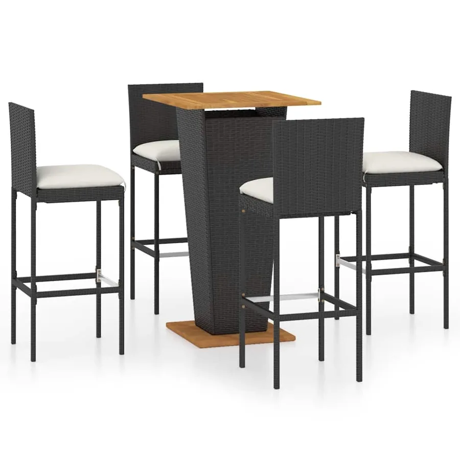 Ensemble de bar de jardin 5 pcs et coussins Résine tressée Noir - 2