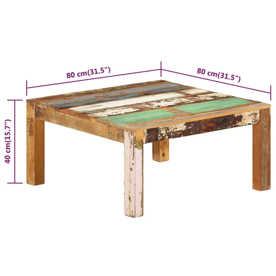 Table basse 80x80x40 cm Bois de récupération massif - 7