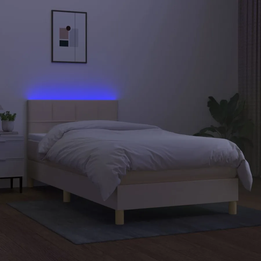 Sommier à lattes de lit avec matelas LED Crème 90x190 cm Tissu - 4