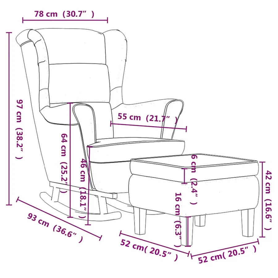 Fauteuil à bascule à oreilles en velours bleu bois massif - 12