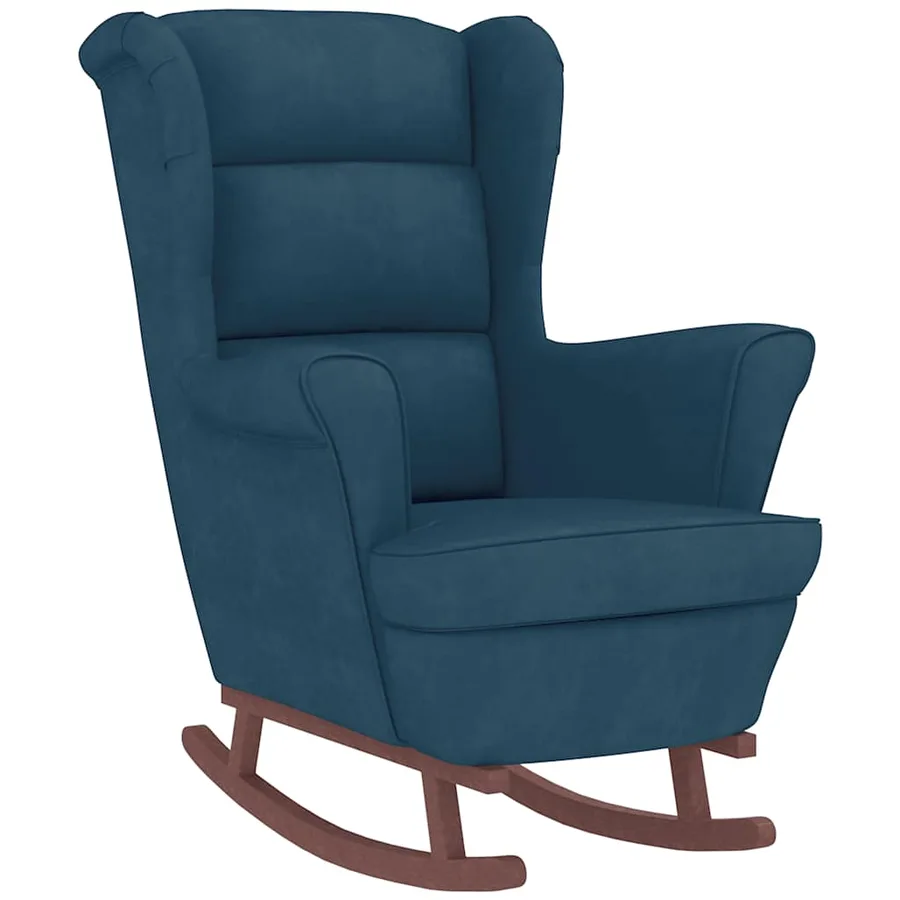 Fauteuil à bascule à oreilles en velours bleu bois massif - 4