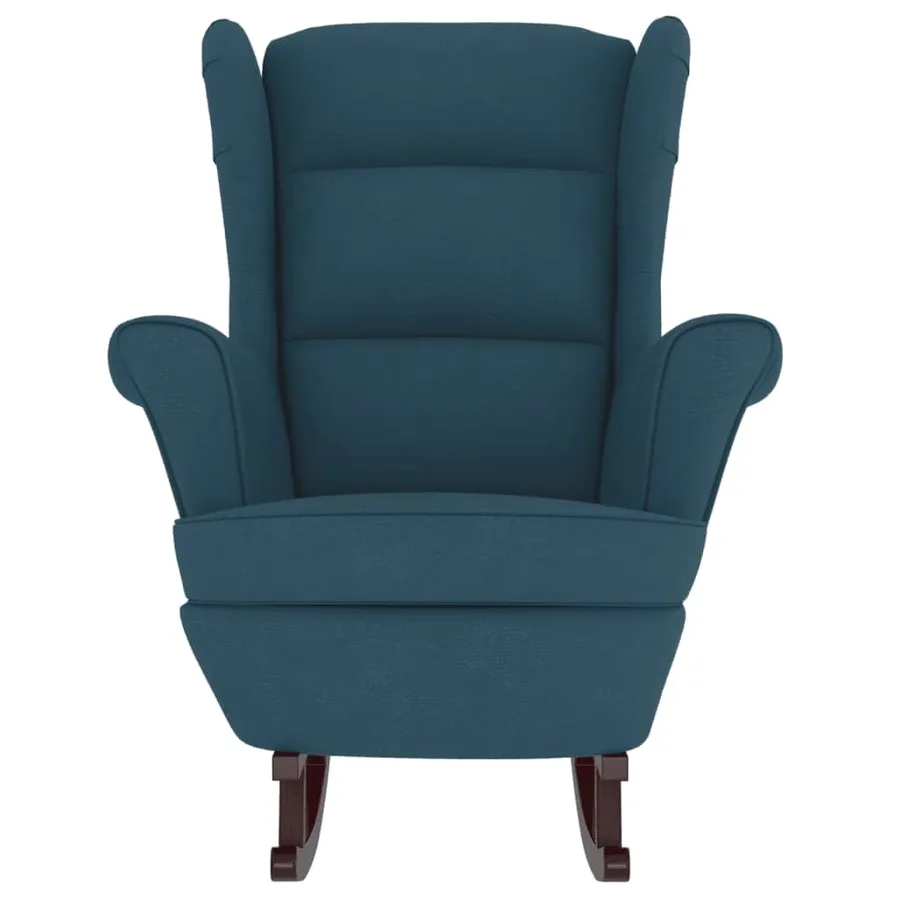 Fauteuil à bascule à oreilles en velours bleu bois massif - 5