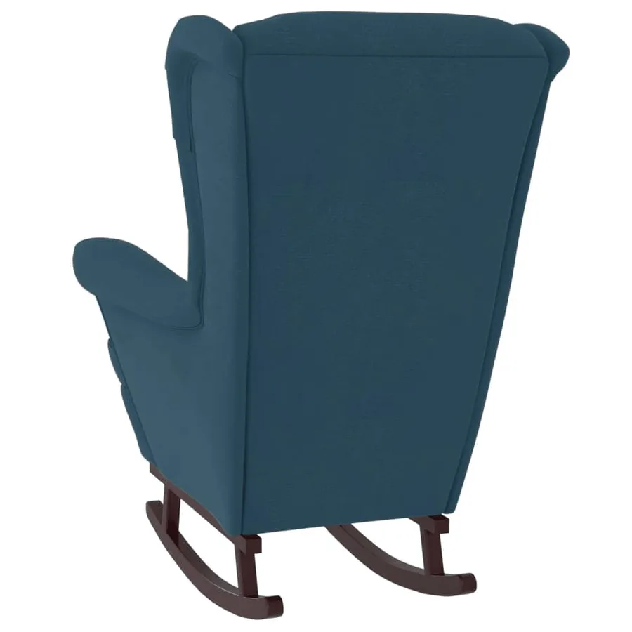 Fauteuil à bascule à oreilles en velours bleu bois massif - 7