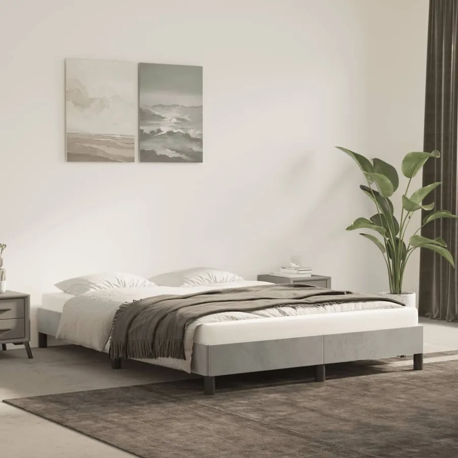 Cadre de lit sans matelas gris clair 140x190 cm velours