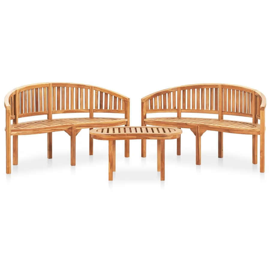Salon de jardin 3 pcs en forme de banane Bois de teck solide