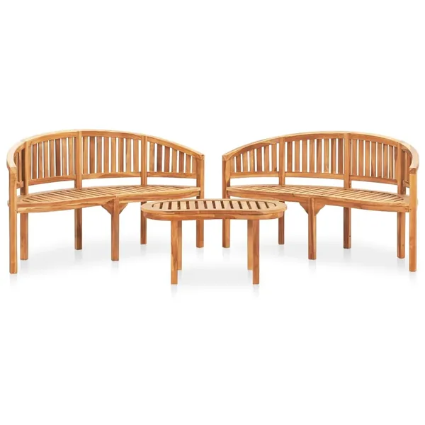 Salon de jardin 3 pcs en forme de banane Bois de teck solide