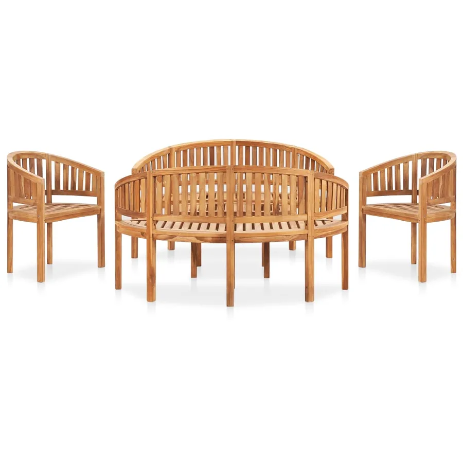 Salon de jardin 5 pcs en forme de banane Bois de teck solide