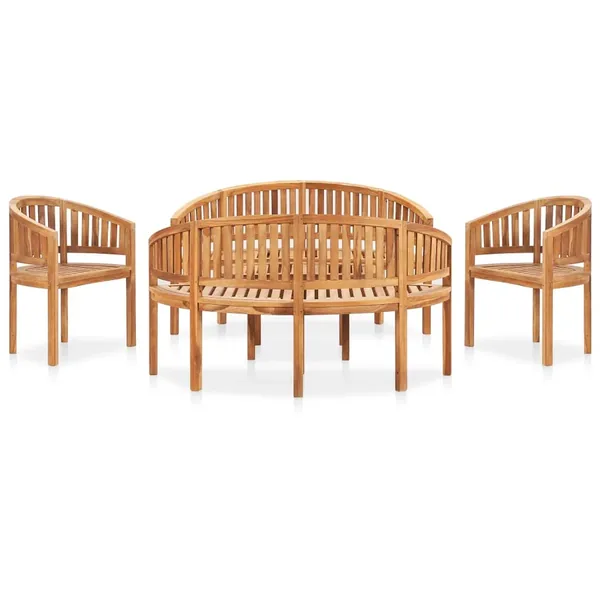 Salon de jardin 5 pcs en forme de banane Bois de teck solide