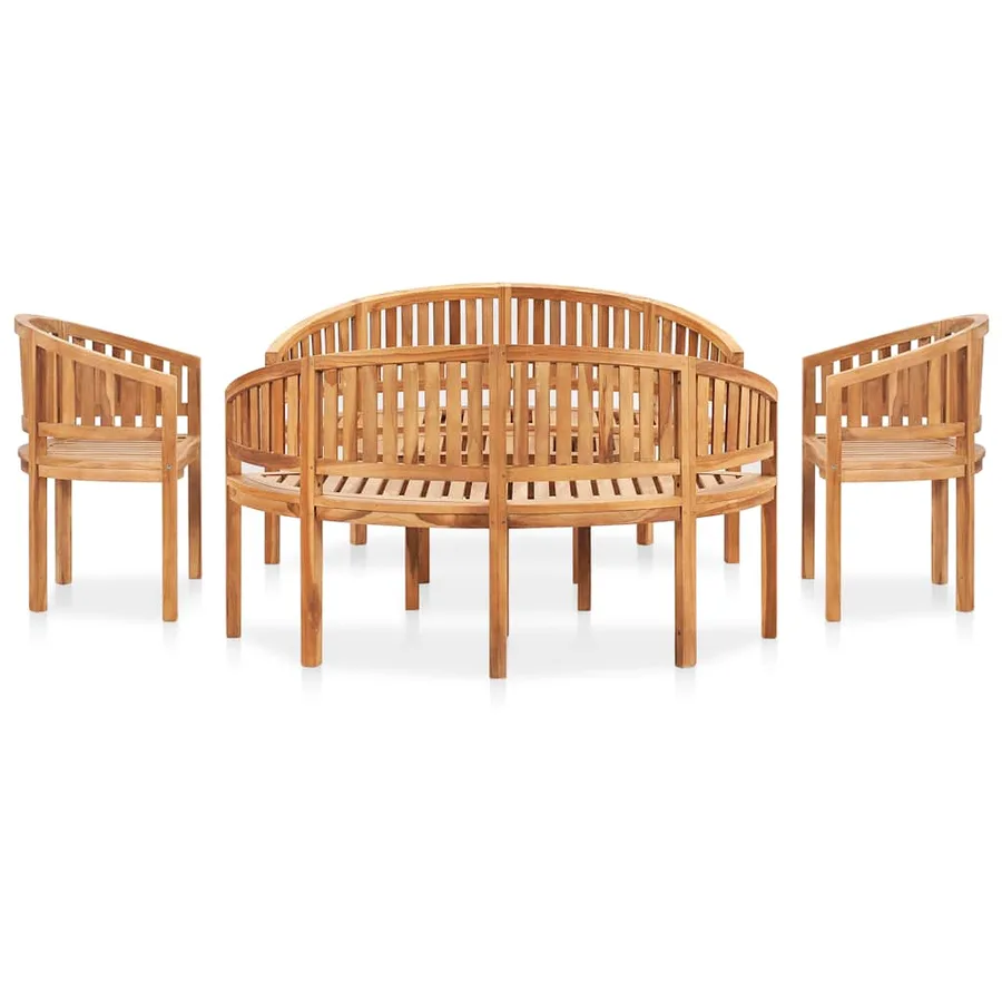 Salon de jardin 5 pcs en forme de banane Bois de teck solide - 2