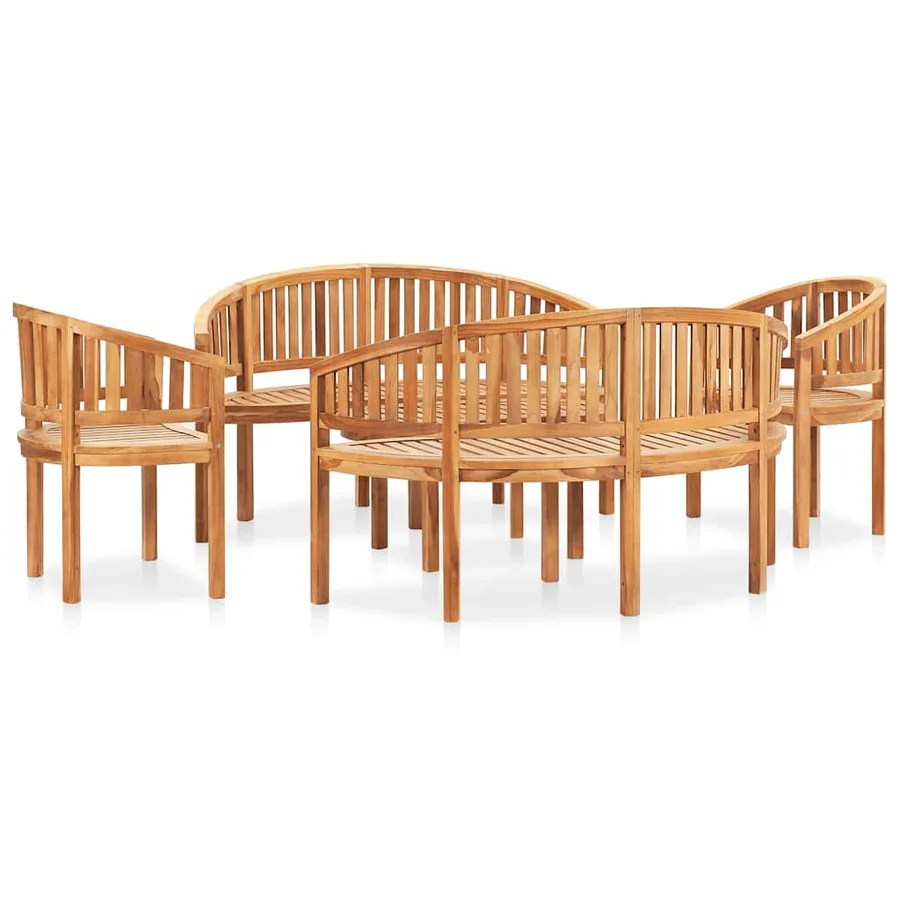 Salon de jardin 5 pcs en forme de banane Bois de teck solide - 3