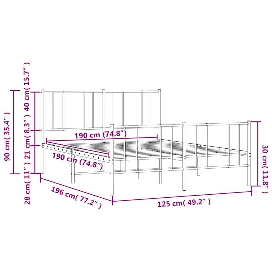 Cadre de lit métal sans matelas et pied de lit blanc 120x190 cm - 10
