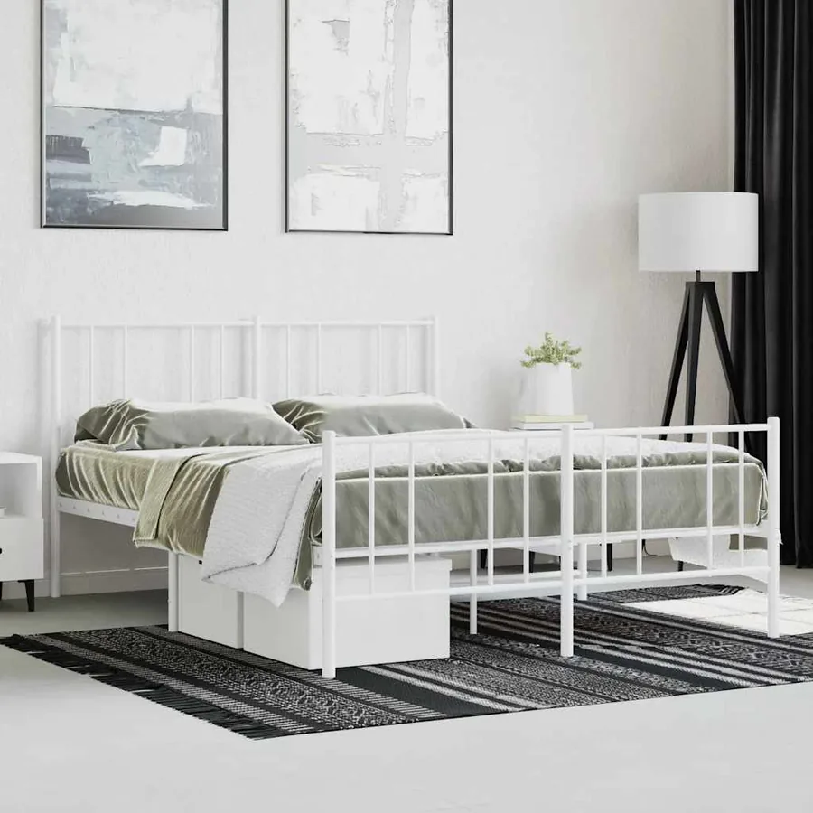 Cadre de lit métal sans matelas et pied de lit blanc 120x190 cm - 4