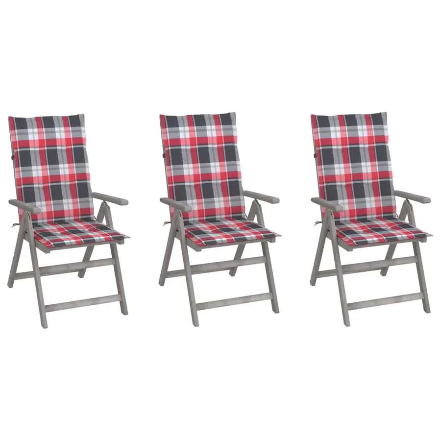 Chaises inclinables de jardin lot de 3 et coussins Bois acacia