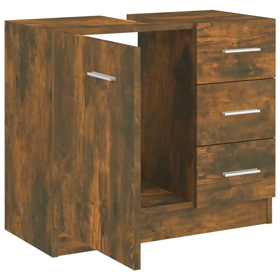 Armoire de lavabo Chêne fumé 63x30x54 cm Bois d'ingénierie - 4