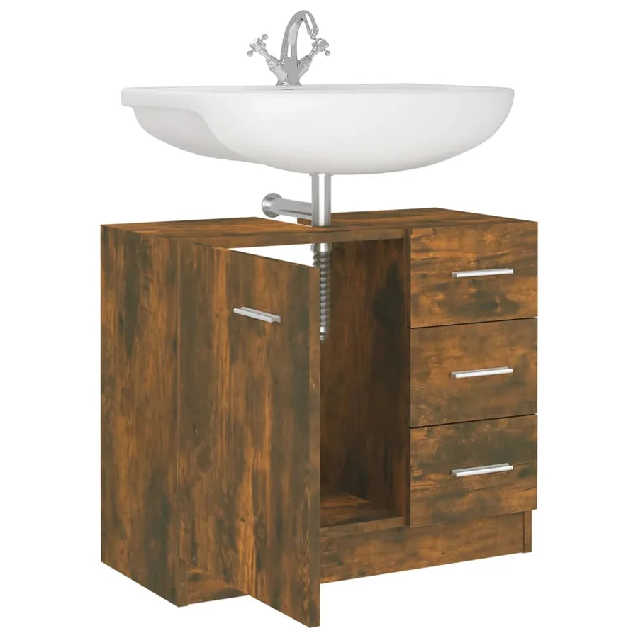Armoire de lavabo Chêne fumé 63x30x54 cm Bois d'ingénierie - 7