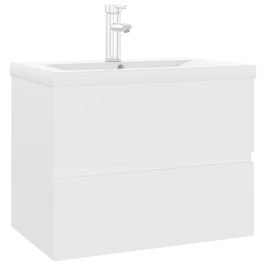 Armoire d'évier avec lavabo intégré blanc bois d'ingénierie - 2