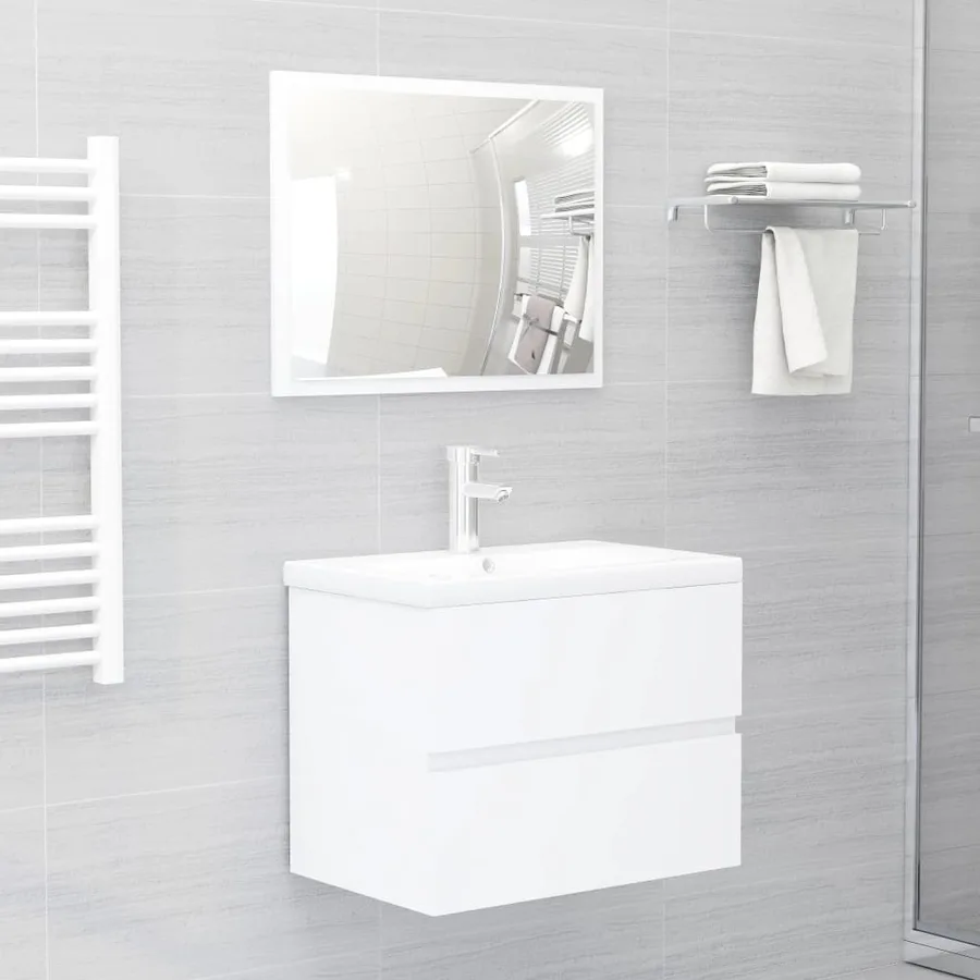 Armoire d'évier avec lavabo intégré blanc bois d'ingénierie - 3