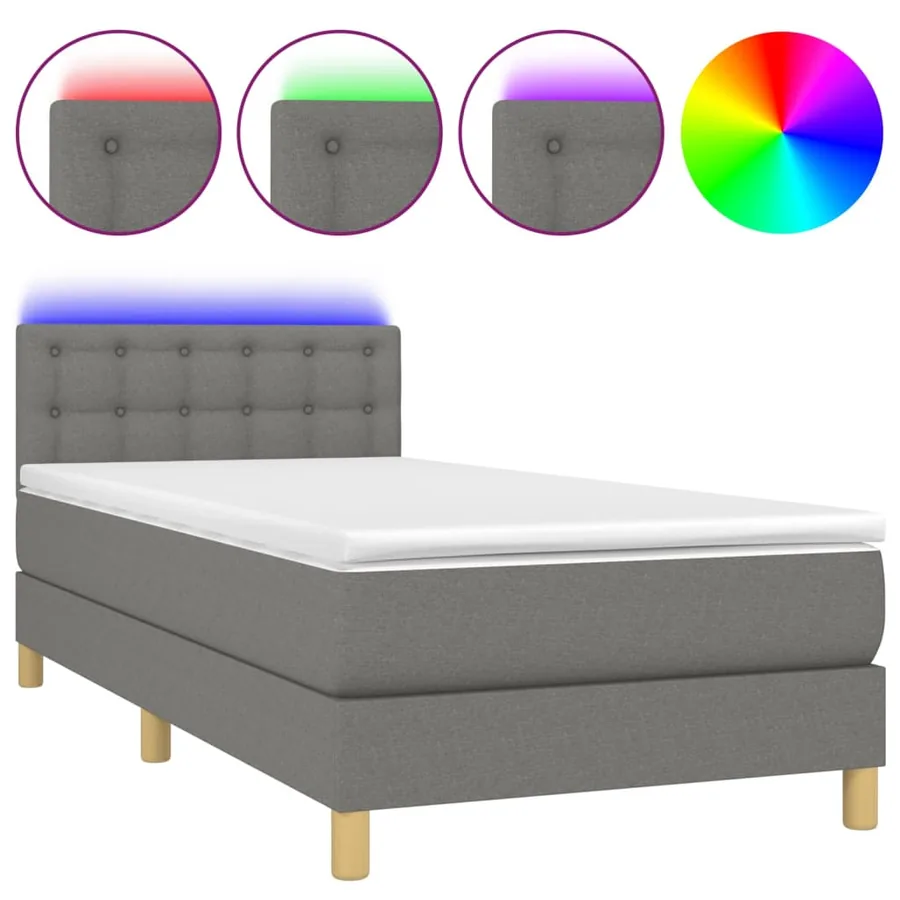 Sommier à lattes de lit avec matelas et LED Gris foncé 80x200cm - 2