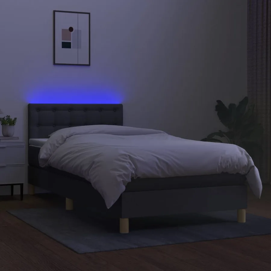 Sommier à lattes de lit avec matelas et LED Gris foncé 80x200cm - 4