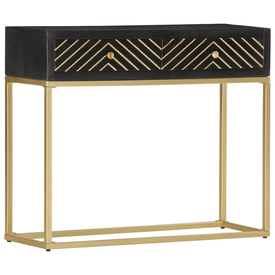 Table console Noir et doré 90x30x75 cm Bois de manguier massif - 10